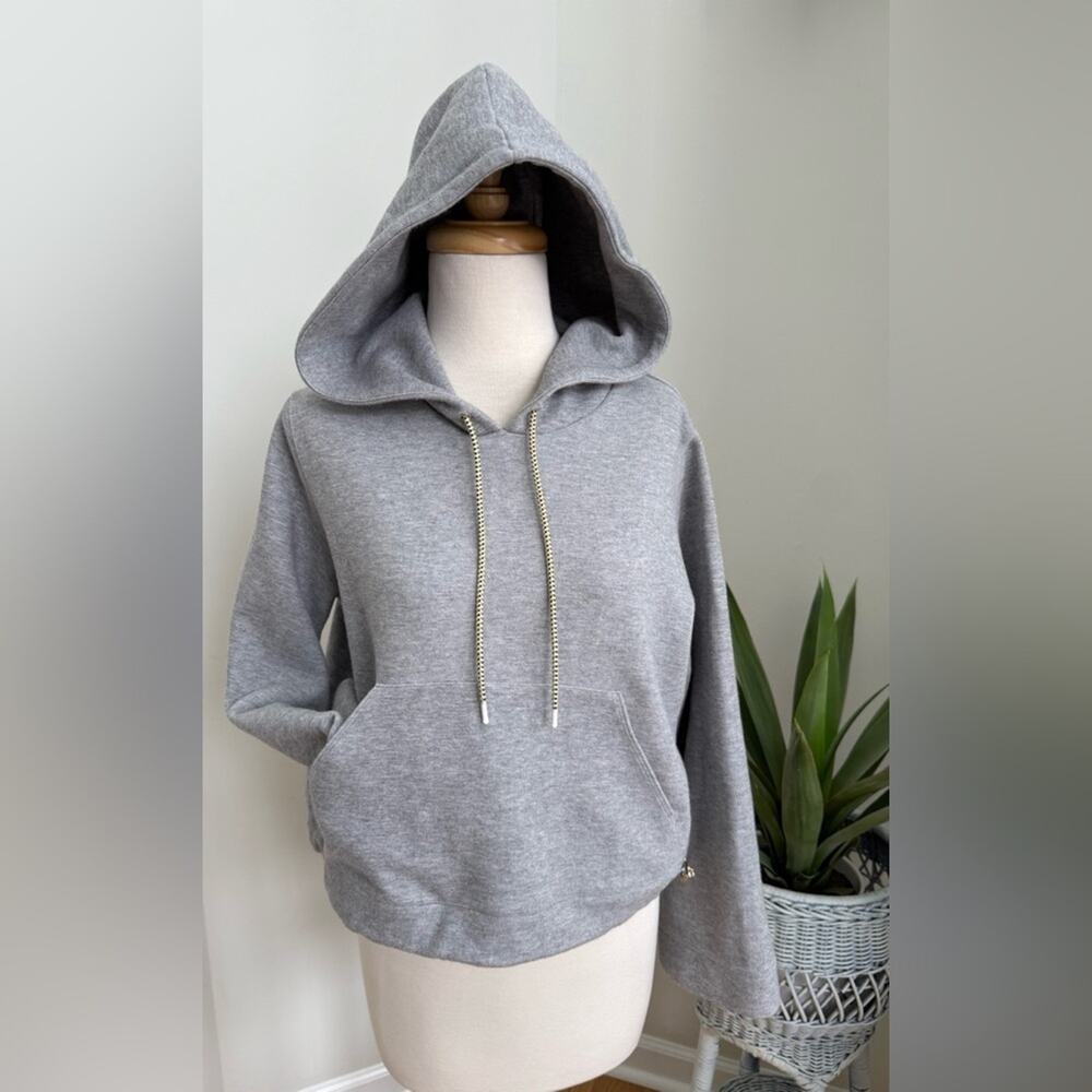 J Crew Womens Grey Cropped Hoodie Wide Sleeves Bungee Toggle Cord Waist Size XS